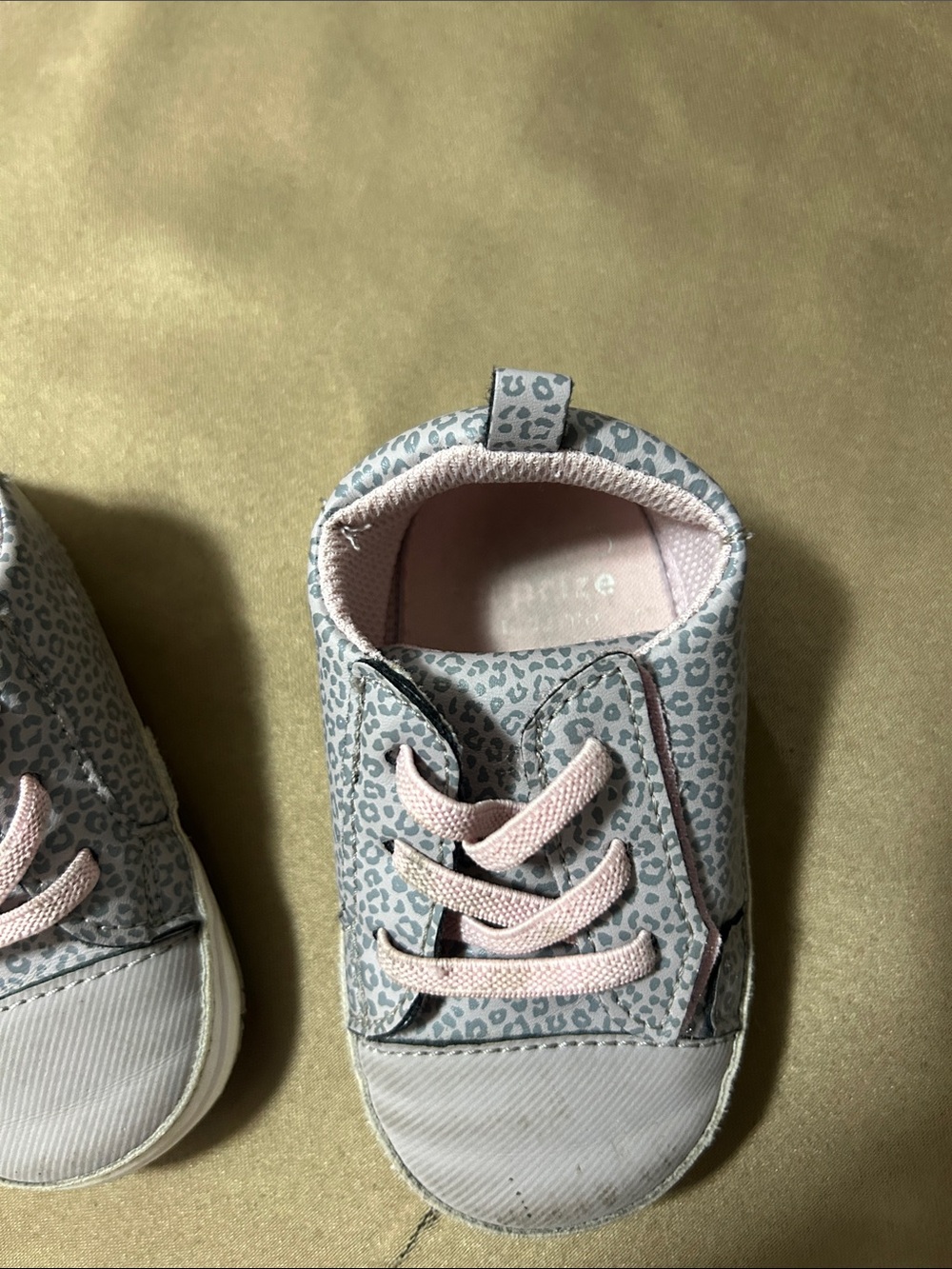 Baby Slip-On Walker Sneakers in Light Gray Leopard with Pink Accents